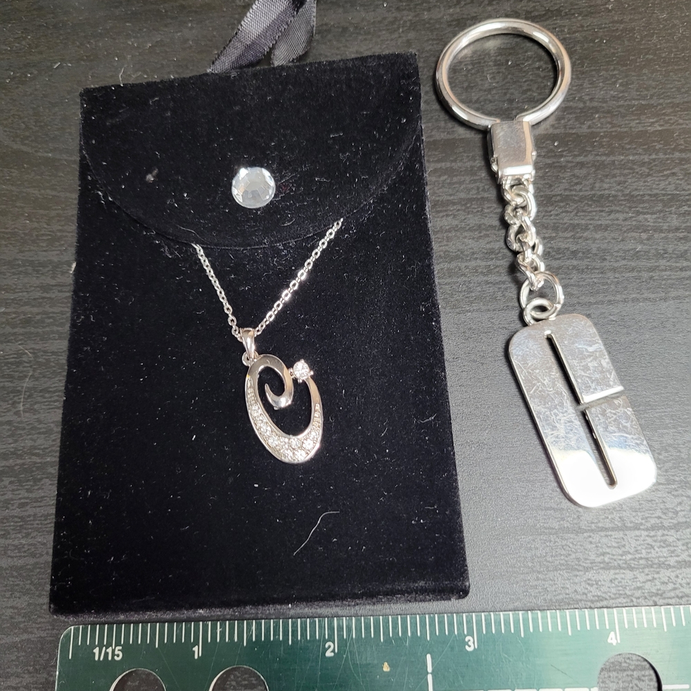 Silver Pendant Necklace and Keychain Set